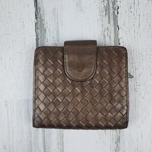 Crosshatch Genuine Leather Woven Brown Bill Fold Wallet Women's